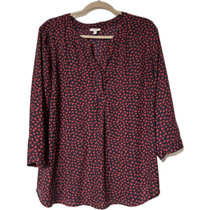 Talbots Blouse - Navy with Red Hearts - Sz L
